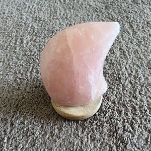 Pink Quartz Moon on Wooden Slab